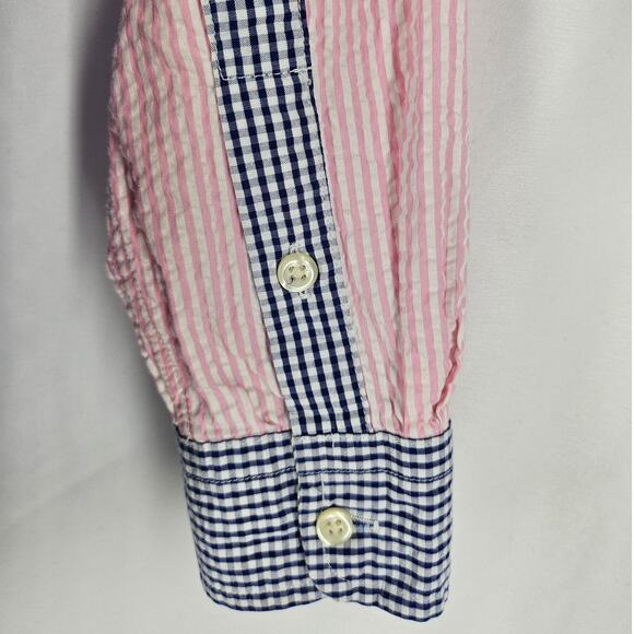 POLO RALPH LAUREN BOYS SEERSUCKER DRESS SHIRT SIZE M (10–12) PINK & BLUE STRIPES - Picture 6 of 9